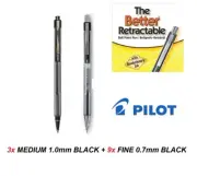 PILOT Better Retractable Ballpoint Pens BP145- 9x Fine Tip + 3x Medium Tip BLACK