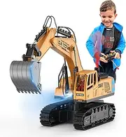 Remote Control Excavator Toys for Boys- Movable Claw Digger Trucks with Spray & LED, 11 Channel 2.4GHz Full Function Remote Control Crane for 6-12 Year Old Kids Christmas Birthday Gift