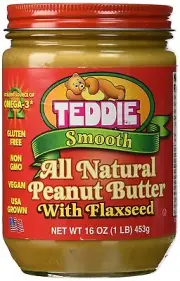 Teddie Smooth All Natural Peanut Butter with Flaxseed, 16 oz