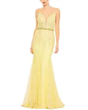 Mac Duggal Applique Plunge Neck Trumpet Gown