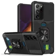 Fits Galaxy s22+ Case w/Card Holder &Slide Camera Cover &Rotate Ring Kickstand