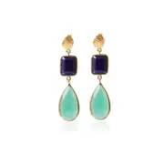 Gaia Earrings in Sterling Silver with Lapis Lazuli & Green Onyx - Shiny Finish Jewellery in Australia