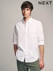 White Slim Fit Long Sleeve Oxford Shirt (921882) | $47