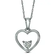 Natural Clarity Enhanced Accent Solitaire Double Heart Pendant in 10K White Gold