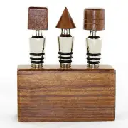 Geometric Shape Wood Bottle Stopper Set with Wood Block NEW modern dark art