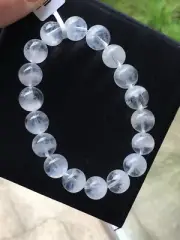 11mm Natural Clear White Blue” Feather ”Quartz Crystal Bracelet AAA