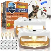 2 Packs Flea Traps for Inside Your Home with 8 Flea Trap Sticky Pads Refills & 4 Flea Lights, Flea Killer Indoor Bed Bug Trap Pest Control, Non Toxic & Harmless, Friendly to Pets & Kids