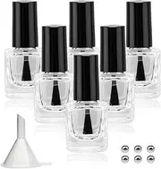 6PCS Empty Nail Polish Bottles with Funnel, Empty Fingernail Polish Bottles Glass Rectangle with Brush & Mixing Balls Black (5ML)