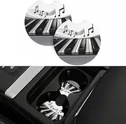 2 Pack Car Cup Holder Coaster, 2.7 Inch Non-Slip Insert Piano Music Symbol Car Coaster with Finger Notch, Absorbent Drink Coaster Car Cup Mat, Car Interior Accessories for Women Men