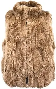 [Generic] Women Real Rex Rabbit Fur Vest with High Collar Outwear Top Furry Fluffy Sleeveless