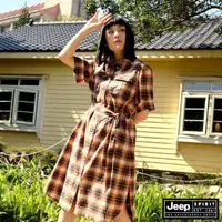 在飛比找momo購物網優惠-【JEEP】女裝 品牌LOGO格紋洋裝(橘)