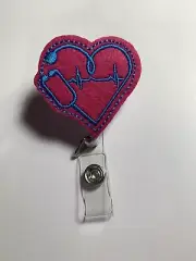 retractable badge holder ID Featuring Heart And Stethoscope Feltie