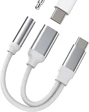 USB-C to 3.5mm Headphone Dongle(2in1) DAC Adapter Type C Charger Splitter Compatible for Samsung Galaxy S22 S21 FE S20 Ultra S10 Pixel LG iPad Pro CD-AU