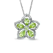Peridot and White Topaz Flower Pendant in Sterling Silver