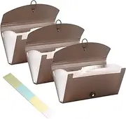 13 Pockets Accordion File Folder, 3pcs Office,Home, School Receipt Organiser- File Pockets Folder Mini Expanding File Bills Document Wallet for Coupons/Vouchers/Papers - Size (Coffee)