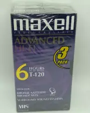Maxell Advanced Hi-Fi BLANK VHS Video Cassette T-120 3-PACK New & Sealed