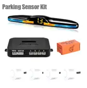 LED Parking Sensor System Backlight Parktronic Monitor Display Kit Backup Detector Assistant 4 Probes White Sensors