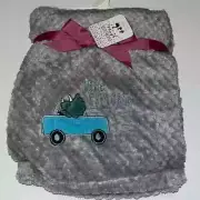 Dinosaur in Truck Little Explorer Security plush gray Blanket Baby Boy 30X40