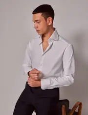 Hawes & Curtis White Twill Slim Curtis Shirt | High Collar Size: XL