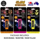 3x Glow in the Dark UV Face Paint Tube Neon Yellow Orange Pink Halloween Costume