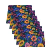 Placemats Set of 6 Rectangle Floral Table Mats Sunflowers Polyester 12x16 Decor