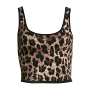Alice + Olivia Womens Daryn Leopard Cropped Tank XS