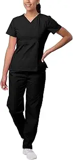 SIVVAN Scrubs for Women - Mock Wrap & Cargo Pants Scrub Set - S8401 - Black - 3X, Black, 3X-Large