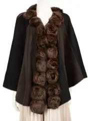 Brown & Black Fur Collar Poncho