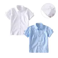 在飛比找Yahoo奇摩購物中心優惠-蝴蝶結袖純白薄短袖襯衫 女童 大童 白襯衫 花童 表演服裝 
