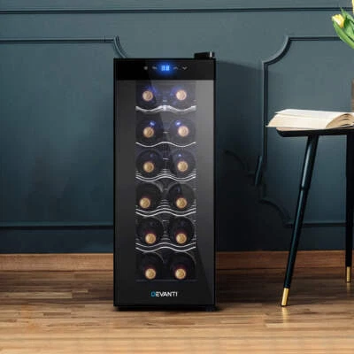 Devanti 12 Bottle Wine Cooler Black 35L Thermoelectric UV Glass 10-18°C
