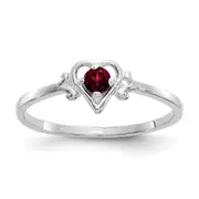 14K White Gold Garnet Birthstone Heart Ring