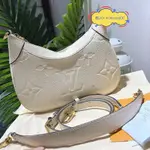 超商免運 LOUIS VUITTON 路易威登 LV BAGATELLE 奶白色全皮壓紋HOBO牛角包/手提包/斜挎包