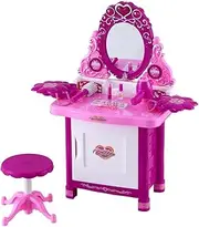 Keezi Makeup Set, 30pcs Kids Pretend Play Vanity Mirror Dressing Table and Chair Girls Toys Children Furniture Bedroom Storage, with 1 Princess Seat 2 Jewelry Boxes Pink