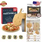 Deluxe 15-Inch Pizza Stone with Peel & Cutter - Ideal for Crispy Crust Baking