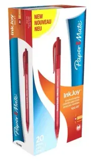 Paper Mate Inkjoy 100 Retractable Ballpoint Pen 1.0Mm Tip 0.7Mm Line Red Pack 20