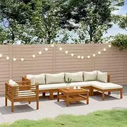 7 Piece Garden Lounge Set with Cream Cushion Solid Acacia Wood Patio Bar Sets