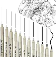 GCVOPTON 12 Pcs Drawing Pens, Black Fine Line Drawing Art Pens for Artist Illustration, Assorted Sizes Archival Ink Pens, Sketch Outline, Technical Drawing