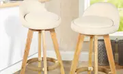 2 Pcs Wooden Bar Stools Swivel Padded Fabric Seat Dining Chairs Beige