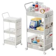 3-Tier Diaper Caddy Organizer - Rolling Utility Baby Cart with Drawer and Side P
