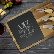 Custom Engraved Rectangle Cheese and Serving Board, Acacia and Slate