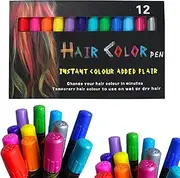 Joyeee Kids Hair Chalk Pens Set, 12 Colors Hair Chalk Markers for Brown Hair, Dark Hair, Temporary Hair Color Wax Great for Kids Birthday Gift, Party Favor Gift, Halloween Gifts