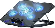 TopMate C5 Laptop Cooling Pad Gaming Notebook Cooler, Laptop Fan Cooling Stand Adjustable Height with 5 Quiet Fans Blue LED Light, Computer Chill Mat with LCD Controller, for 10-15.6 Inch Laptops