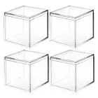 4pcs Acrylic Storage Boxes Clear Plastic Square Cube Containers with Lid