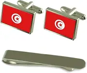 [Select Gifts] Tunisia Flag Silver Cufflinks Tie Clip Box Gift Set