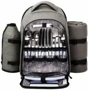Picnic Backpack Bag 4 Person with Cooler Compartment,Detachable Bottle/Wine GIFT