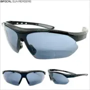 Men's Sporty Wrap Around BIFOCAL READING SUN GLASSES READERS Large Black Frame