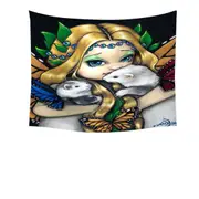 Fairy with Two Magical Ferrets with Butterfly Wings Tapestry