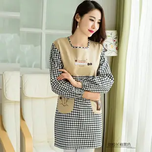 家居廚房防水防油圍裙韓版時尚長袖圍裙成人罩衣棉麻工作服背帶裙