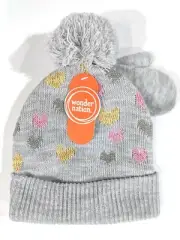 Girls One Size Fits Most Cute Glitter Heart Sock Cap Beanie and Glove Mitts Set
