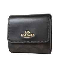 在飛比找Yahoo!奇摩拍賣優惠-美國正品 COACH 緹花LOGO防刮皮革三折釦式短夾-咖啡